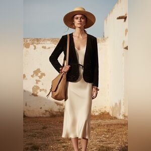 Saguaro Black Suede Laser Cut Eyelet Jacket with Pink Lining whimsy goth dark